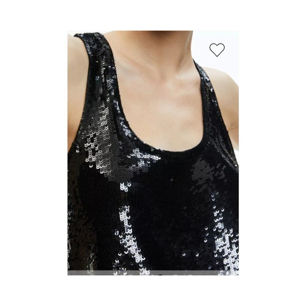 Alice + Olivia Black Sequin Sleeveless Top Women's Size M